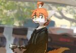  anthro black_clothing black_hoodie black_topwear blurred_background cheek_tuft closed_smile clothed clothing colored_sketch dragon eyebrows facial_tuft fur furred_dragon glistening glistening_eyes hair half-length_portrait hi_res holding_object hoodie kutto kuttoyaki looking_aside male mouth_closed orange_eyebrows orange_hair orange_tail portrait sketch slight_smile solo standing tail topwear tuft white_body white_ears white_fur yellow_body yellow_ears yellow_fur yellow_tail 