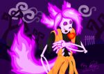  2022 absurd_res ambiguous_gender anthro bone canid canine cemetery colored_fire fire flaming_hair flaming_tail foony foony_(character) halloween hi_res holidays hybrid mammal mystery_skulls plant pseudo_hair purple_eyes purple_fire skeleton solo tail tombstone tree undead 