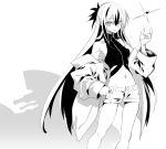  10mo 1girl bare_shoulders belt breasts coat cropped_shirt fate/grand_order fate_(series) greyscale hair_between_eyes highres long_hair long_sleeves looking_at_viewer medium_breasts midriff monochrome multicolored_hair nagao_kagetora_(fate) navel open_clothes open_coat shirt shorts sidelocks sleeveless sleeveless_shirt smile solo thighs two-tone_hair very_long_hair 