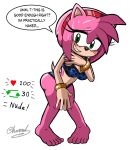  accessory amy_rose anthro barefoot big_butt blush bra bracelet butt clothing covering covering_self dialogue eulipotyphlan feet female fur green_eyes hair_accessory hairband handwear hedgehog hi_res jewelry legwear magnum3000 mammal nervous_smile nervous_sweat pink_body pink_fur sega shirt shy solo sonic_the_hedgehog_(series) speech_bubble strip_game thigh_highs thong topwear underwear undressing 