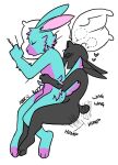  abigrock absurd_res anal anal_penetration anthro arms_around_waist big_tail blue_body blue_fur blush bodily_fluids digital_media_(artwork) digitigrade duo fetch_(fetchbunny) fur hare hi_res hip_fluff hooves horn humping imp lagomorph leporid male male/male mammal mascot_(abigrock) penetration pillow sex sleep_sex sleeping speech_bubble tail tail_motion tailwag 