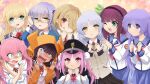  &gt;:) 6+girls :d :q aikawa_megumi angel_beats! animal_hood aqua_eyes asakura_karen_(heaven_burns_red) black_hair black_hairband black_headwear blonde_hair blue_sailor_collar blunt_bangs blush braid cardigan commentary_request cowboy_shot crazy_smile crossed_arms crossover double_bun eyelashes eyes_visible_through_hair finger_to_mouth french_braid glasses green_eyes green_ribbon grey_hair hair_between_eyes hair_bun hair_ornament hair_over_one_eye hair_ribbon hairband hairclip hand_on_another&#039;s_shoulder hand_on_own_head hands_up hat heaven_burns_red highres hood ikeda_jun_(aquaqua) irie_miyuki izumi_yuki_(heaven_burns_red) jacket kayamori_ruka key_(company) kunimi_tama light_purple_hair long_hair long_sleeves looking_at_another looking_at_viewer medium_hair military_hat miniskirt multiple_girls nakamura_yuri one_eye_closed open_cardigan open_clothes open_mouth orange_cardigan orange_eyes parted_lips pink_eyes pink_hair purple_eyes purple_hair red-framed_eyewear red_background red_eyes red_ribbon ribbon round_eyewear sailor_collar scared school_uniform semi-rimless_eyewear shaded_face sharp_teeth shinda_sekai_sensen_uniform shirakawa_yuina shirt short_hair skirt smile spiked_hair straight-on straight_hair tachibana_kanade teeth tongue tongue_out two_side_up v-shaped_eyebrows very_long_hair white_hair white_shirt wide-eyed wide_sleeves yellow_eyes yellow_jacket 