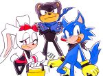  2017 5_fingers anthro archie_comics bandanna bear bearenger_the_grizzly_(archie_sonic) biped blue_body blue_eyes blue_fur blue_tail bow_ribbon brown_bear brown_body brown_fur canid canine canis carrotia_the_rabbit_(archie_sonic) clothed clothing drawloverlala falke_wulf_(archie_sonic) female fingers front_view fur gloves grizzly_bear group handwear kerchief lagomorph leporid looking_at_viewer male mammal neckerchief one_eye_closed rabbit red_eyes red_nose sega signature simple_background smile sonic_the_hedgehog_(archie) sonic_the_hedgehog_(comics) sonic_the_hedgehog_(series) tail tongue tongue_out trio ursine white_background wink wolf yellow_body yellow_fur 