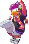  alpha_channel avian bird black_clothing black_shirt black_topwear clothing club_penguin dj_cadence female footwear full-length_portrait hair headphones looking_at_viewer multicolored_scarf official_art open_mouth pattern_clothing pattern_scarf penguin pink_hair pink_scarf portrait scarf shirt shoes short_hair short_sleeved_shirt short_sleeves solo striped_clothing striped_scarf stripes topwear two_tone_scarf unknown_artist upper_teeth_only white_clothing white_footwear yellow_scarf 