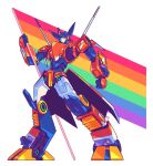  1boy enzomus_prime full_body highres mecha optimus_prime rainbow_flag robot simple_background solo transformers white_background 