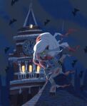  claws clock clock_tower commentary_request highres hisuian_zoroark looking_down night outdoors pokemon pokemon_(creature) rooftop silhouette tomozo_(muginosukejr) tower window 