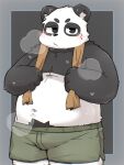  2023 anthro bear belly big_belly black_body black_nose blush clothing giant_panda hi_res kemono male mammal navel overweight overweight_male shouka_2810 solo steam towel towel_around_neck underwear white_body 