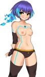  1girl belly blue_hair blush body_markings breasts core_crystal_(xenoblade) embarrassed highres largemilk navel nipples nude sena_(xenoblade) simple_background smile thighhighs thighs topless white_background xenoblade_chronicles_(series) xenoblade_chronicles_3 yellow_eyes 
