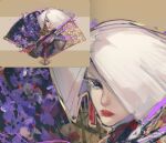  a.k.i._(street_fighter) capcom chinese_clothes claws earrings eyeliner fefeather flower hair_over_one_eye high_collar highres impossible_hair jewelry long_eyelashes makeup red_lips street_fighter tassel tassel_earrings white_hair wire 