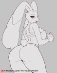  absurd_res anthro big_butt bottomwear breasts butt clothed clothing female generation_4_pokemon grey_background hi_res looking_at_viewer looking_back looking_back_at_viewer lopunny nintendo pants pokemon pokemon_(species) simple_background solo thyhsilverfeet 