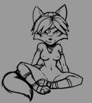  2023 anthro black_and_grey breasts canid canine female fox front_view full-length_portrait grey_background krystal looking_up mammal monochrome nintendo nipples nude portrait pusszone simple_background sitting sketch smile solo spread_legs spreading star_fox 