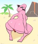  absurd_res anthro big_butt breasts butt clothing clothing_pull feet female generation_1_pokemon hi_res jigglypuff looking_back lovetopullmicke mostly_nude nintendo outside palm_tree pink_body plant pokemon pokemon_(species) pokemon_snap_xxx smile solo thong thong_pull tree underwear underwear_pull volcano 