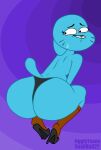  anthro blue_body butt cartoon_network clothing felid feline female footwear hi_res high_heels jigglytoons leggings legwear mammal mature_female mother_(lore) nicole_watterson parent_(lore) snailbail22 solo the_amazing_world_of_gumball thong toony underwear 