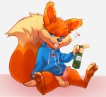  &lt;3 3_toes alcohol anthro balls barefoot bedroom_eyes beverage big_tail blue_clothing blue_eyes blue_hoodie blue_topwear bottle bottomless bottomless_anthro bottomless_male buckteeth clothed clothing conker conker&#039;s_bad_fur_day container digital_media_(artwork) drunk erection feet fluffy fluffy_tail fur genitals gesture hoodie hoodie_only male male_anthro mammal narrowed_eyes orange_body orange_fur penis pointing question_mark rareware rodent sciurid seductive short short_anthro short_male simple_background sitting smile smiling_at_viewer solo squirrel_tail substance_intoxication tail tan_balls tan_body tan_fur teeth toes topwear topwear_only tree_squirrel werewolfguts white_background zipper 