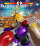  3d_(artwork) absurd_res anthro armwear boxing boxing_gloves bulge canid canine clothed clothing crossdressing digital_media_(artwork) elbow_gloves fight first_person_view fox gameplay_mechanics girly glistening glistening_clothing gloves gui handwear health_bar hi_res latex legwear male mammal miles_prower punch rouge_the_bat sega solo sonic_the_hedgehog_(series) sport tailsltx thick_thighs thigh_highs tight_clothing 