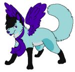  2012 aliasing alpha_channel ambiguous_gender black_body black_fur black_hair blep blue_body blue_fur bluekyokitty canid canine digital_drawing_(artwork) digital_media_(artwork) digitigrade eyebrows feathered_wings feathers feral feral_with_hair flat_colors full-length_portrait fur hair hair_over_eyes low_res mammal narrowed_eyes paws portrait purple_body purple_eyes purple_feathers purple_inner_ear purple_nose purple_scarf purple_tongue purple_wings scarf sebdoggo simple_background solo standing tail tongue tongue_out transparent_background white_body white_fur wings 
