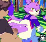  2023 aerth all_fours animated anthro artist_name black_nose blaze_the_cat blush clothing domestic_cat duo eyebrows felid feline felis genitals hi_res looking_back male male_penetrating_anthro mammal outside penis rear_view sega sex solo_focus sonic_the_hedgehog_(series) torn_clothing 