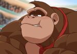  animated anthro ape chewing clothing donkey_kong_(character) donkey_kong_(series) gorilla haplorhine male mammal muscular muscular_anthro muscular_male necktie nintendo othukimi primate red_necktie solo 