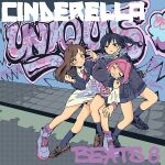  #unicus_(idolmaster) 3girls :o album_cover album_name antenna_hair black_footwear black_hair black_jacket black_skirt black_socks blazer blue_hair blush_stickers boots breasts brown_eyes brown_footwear brown_hair closed_eyes collared_shirt colored_inner_hair commentary_request cover crying drooling floating_hair full_body graffiti grey_footwear group_name hair_intakes hashtag headlock idolmaster idolmaster_cinderella_girls idolmaster_cinderella_girls_starlight_stage inichigaichi jacket large_breasts loafers long_hair long_shirt looking_at_another loose_socks mask mask_pull mouth_mask multicolored_hair multiple_girls multiple_wristbands necktie no_pants pink_hair pink_necktie pleated_skirt print_shirt purple_socks ringlets screentones second-party_source shirt shoes short_sleeves sidewalk skeleton_print skirt socks standing sunazuka_akira surgical_mask tsujino_akari twintails v-shaped_eyebrows white_shirt wrestling yumemi_riamu 