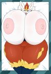  absurd_res anthro areola big_breasts breasts cinderace female generation_8_pokemon genitals hands_behind_head hi_res huge_breasts huge_hips huge_thighs hyper hyper_breasts looking_at_viewer lying multicolored_body nintendo nipples nude on_back open_mouth pink_areola pink_nipples pokemon pokemon_(species) pussy red_eyes solo stemingbunbun thick_thighs tongue tongue_out two_tone_body wide_hips 
