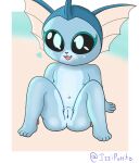  &lt;3 anthro anus black_sclera blue_body butt eeveelution female generation_1_pokemon genitals happy hi_res humanoid izzipurrito navel nintendo nude open_mouth paws pokemon pokemon_(species) presenting presenting_pussy pussy simple_background sitting solo spread_legs spreading vaporeon young 
