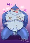  anthro bodily_fluids bulge clothed clothing fish glowing hands_behind_back hi_res hypnosis hypnotic_clothing kneeling lifewonders male marine mind_control musclegut muscular muscular_male nolly_(artist) shark solo speedo spiral_eyes sweat swimwear tokyo_afterschool_summoners tongue tongue_out topless topless_male typhon underwear underwear_only 