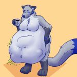  anthro belly big_belly breasts canid canine female fluffy fluffy_tail grumpy hybrid mammal solo steel_(steelnoms) steelnoms tail vore 