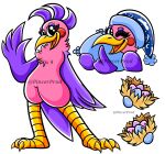  anthro avian claws egg female garten_of_banban_reincarnated hi_res looking_at_viewer nest night_cap official_art opila_(reincarnated) pillow pincerprod pink_body rosy_cheeks solo toe_claws 