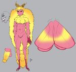  antennae_(anatomy) anthro arthropod claws cupic fuzzy genitals hi_res male muscular penis pink_body sharp_teeth solo teeth wings 