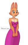  2023 anthro biped breasts canid canine cleavage clothed clothing diane_foxington digital_media_(artwork) discreet_user dreamworks dress eyebrow_piercing facial_piercing female fox fur green_eyes hi_res mammal orange_body orange_fur piercing pink_clothing pink_dress pink_nose solo the_bad_guys white_body white_fur 