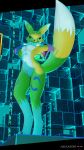  3d_(artwork) absurd_res anthro asscaster bandai_namco big_tail black_sclera blender_(software) blue_eyes breasts digimon digimon_(species) digital_media_(artwork) female fur hi_res looking_at_viewer pinup pose renamon slim small_breasts solo tagme tail white_body white_fur yellow_body yellow_fur 