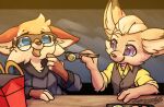  anthro cafe_(coffeefly) canid canine clothed clothing dress_shirt eyewear fennec fox freckles gingy_(gingy_k_fox) gingy_k_fox glasses hoodie mammal shirt topwear vest 