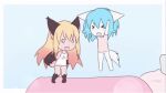  animated blonde_hair blue_hair bottomless canid canine canis chibi clothed clothing duo female female/female fox fur genitals hair highlights_(coloring) humanoid jumping_on_bed luna_(wolfychu) mammal pink_highlights pussy sunniarts tan_body tan_fur white_body white_fur wolf wolfychu 
