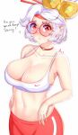  1girl anisdrawn bare_arms bare_shoulders blush breasts choker commentary_request crop_top hair_ornament hair_stick highres large_breasts looking_at_viewer midriff navel nose_blush pants parted_lips pointy_ears purah red-framed_eyewear red_choker red_eyes red_pants round_eyewear short_hair simple_background solo spaghetti_strap sports_bra stomach the_legend_of_zelda the_legend_of_zelda:_tears_of_the_kingdom upper_body white_background white_hair 