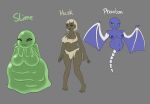  anthro big_breasts blackbetty breasts clothed clothing dark_body dark_skin female genitals group hair husk_(minecraft) looking_at_viewer microsoft minecraft mojang nipples not_furry nude phantom_(minecraft) pussy simple_background slime_(minecraft) smile text thick_thighs trio wings xbox_game_studios 