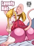  absurd_res anthro blonde_hair blush blush_lines butt camel_toe clothed clothing cover cover_art cover_page english_text eyebrows female hair hi_res japanese_text kemono looking_at_viewer looking_back looking_back_at_viewer mammal murid murine nakagami_takashi open_mouth pawpads pink_clothing pink_pawpads raised_tail rear_view rodent solo tail text whiskers 