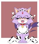  &lt;3 &lt;3_eyes 2023 absurd_res ahegao animal_print anthro bell bell_collar big_breasts blaze_the_cat blush bodily_fluids breasts cleavage clothed clothing collar cow_print domestic_cat felid feline felis female fur hi_res huge_breasts kneeling legwear looking_pleasured mammal multicolored_body multicolored_fur open_mouth open_smile purple_body purple_fur saliva sega senshion simple_background smile solo sonic_the_hedgehog_(series) thigh_highs tongue tongue_out two_tone_body two_tone_fur white_body white_fur yellow_eyes 
