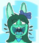  absurd_res anthro aquamarine_(notsafeforvee) bodily_fluids digital_drawing_(artwork) digital_media_(artwork) fangs female fur hair hi_res lagomorph leporid mammal mouth_shot notsafeforvee open_mouth rabbit saliva saliva_string simple_background solo teeth tongue uvula 