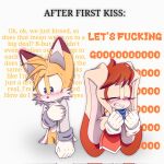  1boy 1girl aged_up animal_ears animal_nose blush closed_eyes cream_the_rabbit english_commentary english_text fox_boy furry furry_female furry_male gloves hetero highres interspecies lab_coat let&#039;s_fucking_go_(meme) looking_away meme nervous rabbit_girl sonic_(series) sweat tails_(sonic) teeth wendy-san_(ra_fox) white_gloves 