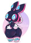  2023 android animal_humanoid big_butt big_eyes big_head blue_eyes blush bottom_heavy breasts butt butt_pose circle_background cotora featureless_feet feet female full-length_portrait hand_on_hip hi_res humanoid lagomorph lagomorph_humanoid leporid_humanoid looking_at_viewer looking_back machine mammal mammal_humanoid nude open_mouth open_smile portrait pose rabbit_humanoid rear_view robot robot_humanoid sct_(cotora) simple_background small_breasts smile solo standing thick_thighs wide_hips 