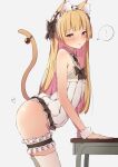  ... 1boy absurdres akaihoppe animal_ears arched_back ass bare_shoulders bell blonde_hair blush bridal_garter cat_boy cat_ears cat_tail closed_mouth crossdressing dress embarrassed hairband highres jingle_bell long_hair male_focus original otoko_no_ko red_eyes simple_background spoken_ellipsis standing tail tail_ornament thighhighs white_thighhighs 