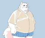  2023 anthro belly big_belly canid canine canis clothing domestic_dog eyes_closed hi_res inunoshippo kemono male mammal overweight overweight_male shirt simple_background solo tired topwear underwear 