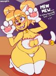  4_fingers absurd_res anthro blush braces breasts canid canine canis clothing domestic_dog dongitos eyebrows fake_cat_ears fake_ears fingers gerry_(dongitos) gynomorph hi_res intersex mammal panties panties_bulge solo text underwear 