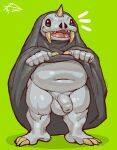  anthro balls biped clothed clothing clothing_lift foreskin genitals green_background grey_body half-erect helck hi_res humanoid_genitalia humanoid_penis male mammal marine navel open_mouth penis pinniped simple_background solo unretracted_foreskin walrus zi_ran 
