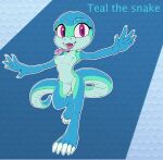  anthro blue_body breasts fan_character female genitals hi_res multicolored_body nipples nude purple_eyes pussy reptile scalie sega simple_background snake solo solo_focus sonic_the_hedgehog_(series) teal_the_snake tongue tongue_out zody300 