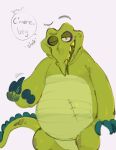  2023 abdominal_scar absurd_res alligator alligatorid anthro belly biped cranky_(where&#039;s_my_water?) crocodilian dialogue digital_media_(artwork) english_text green_body green_scales growling hi_res kogito male one_eye_closed open_mouth open_smile overweight overweight_anthro overweight_male pose reptile scales scalie scar smile solo speech_bubble standing tail talking_to_viewer teeth text where&#039;s_my_water? wink 