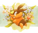  animal_focus blue_flower brown_eyes flower no_humans open_mouth pig pig_snout pink_flower pokemon pokemon_(creature) solo tepig tokusa403 