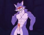  anthro balls blush canid canine canis erection flattened flustered fur genitals hair hi_res humanoid_genitalia humanoid_penis male malleable_body malletspace mammal muscular muscular_male nipples nude pecs penis scar simple_background solo teeth toony were werecanid werecanine werewolf wolf yellow_sclera 