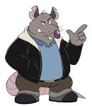  2023 alpha_channel anthro belly bottomwear brok_the_investigator clothing glassesgator guard_(brok_the_investigator) hi_res humanoid_hands male mammal murid murine overweight overweight_male pants rat rodent shirt simple_background solo topwear transparent_background 