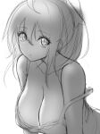  1girl breasts camisole cleavage collarbone expressionless greyscale kay_yu large_breasts long_hair monochrome original pink-haired_girl_(kay_yu) ponytail simple_background sketch solo strap_slip upper_body white_background 